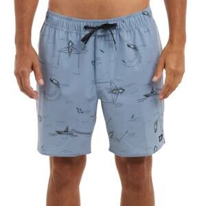 Pelagic Slate The Dockside Trollin Gamefish Elastic Waist Shorts 18" Size S